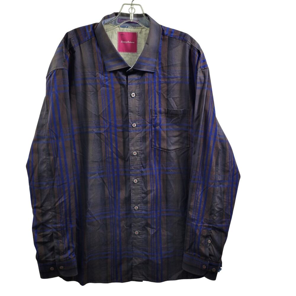 Tommy Bahama Brown /Blue Plaid Button Front Shirt Size 2XL 1424-0601